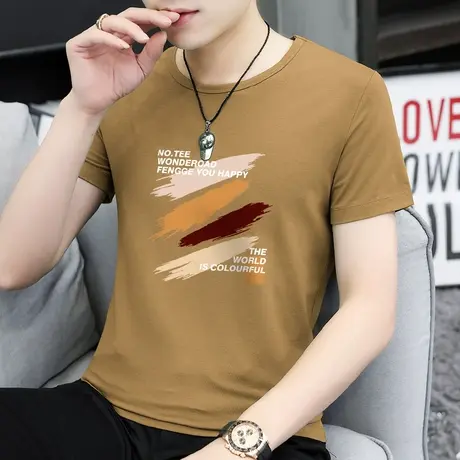 莫代尔冰丝t恤男士短袖夏季潮牌涂鸦印花半袖上衣服冰感圆领体恤商品大图