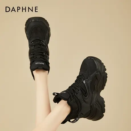 达芙妮松糕厚底老爹鞋女2023秋季新款百搭小个子内增高休闲高帮鞋商品大图
