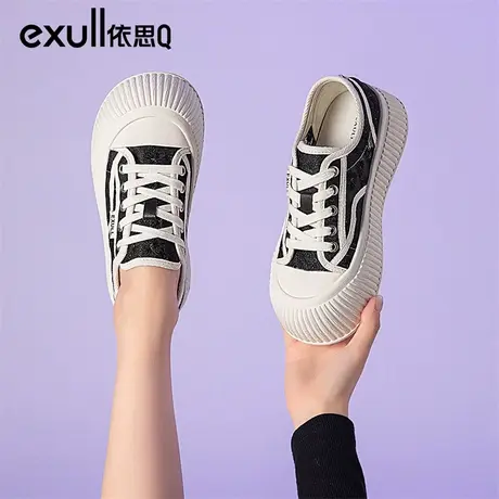 依思q厚底帆布鞋女2024新款网面透气网鞋秋款厚底休闲饼干鞋子女商品大图