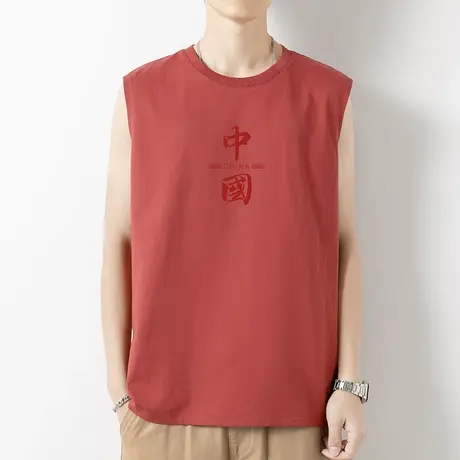 纯棉背心男外穿夏季健身跨栏篮球运动坎肩男宽松中国印花无袖t恤商品大图