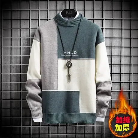 青少年羊毛衫男加绒加厚帅气针织衫初中高中学生款秋冬季毛衣男孩商品大图