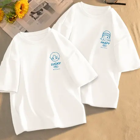 白色情侣装夏装t恤2023新款夏季百搭宽松上衣体恤学生设计感短袖商品大图