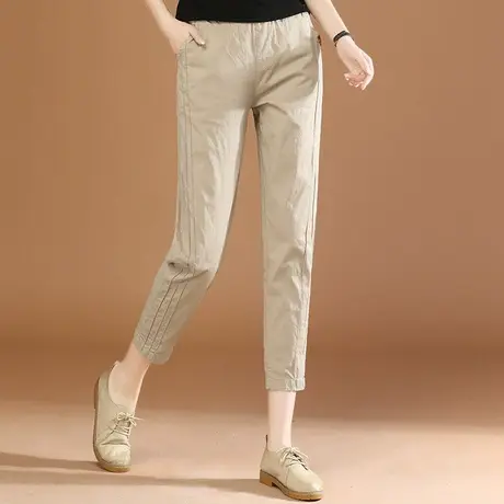 韩潮袭人松紧腰拼接九分休闲裤女2023夏新款百搭修身显瘦哈伦裤薄图片