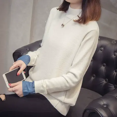 慵懒风网红毛衣女秋冬新款韩版半高领套头休闲上衣加厚打底衫商品大图