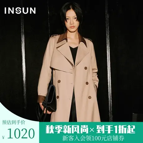 恩裳COVER2023秋季新款棉质斜纹直身干练挺括双层翻领风衣外套女图片