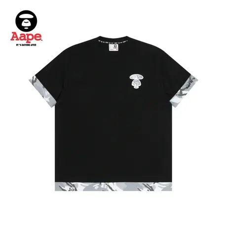 Aape旗舰店男装春夏迷彩拼接猿颜酷帅宽松短袖T恤1337XXK商品大图