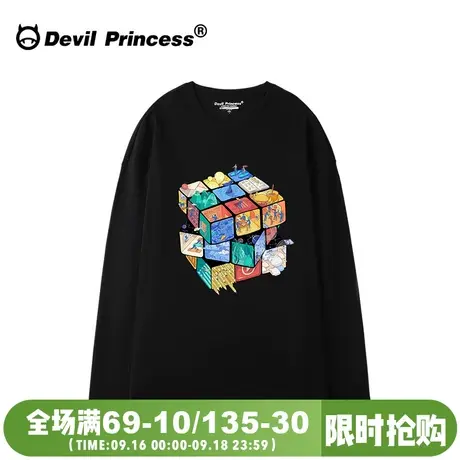 2023秋冬新款宽松oversize嘻哈街头风黑色长袖T恤女潮牌正肩上衣商品大图