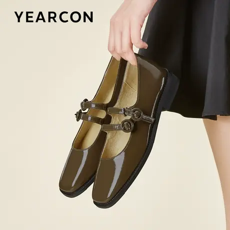 意尔康复古玛丽珍平底鞋女2023秋季新款方头粗跟浅口英伦小皮鞋女商品大图