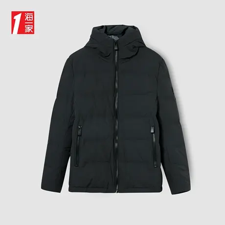 海一家简约短款保暖外套冬季日常休闲基础连帽羽绒服男图片