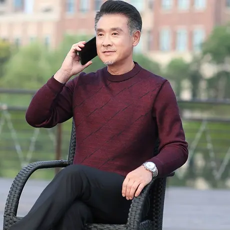 爸爸毛衣加绒加厚男士保暖衣中老年人打底针织衫爷爷秋冬装上衣服商品大图