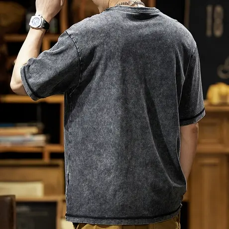 Modi Nick/摩帝尼克男士百搭纯色t恤中国风潮流夏季男士纯棉T恤商品大图