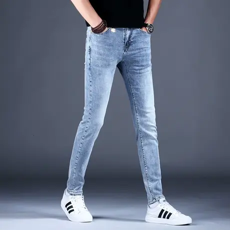 男士浅色春秋牛仔裤男男款修身小脚裤子休闲2023新款夏天弹力潮牌商品大图