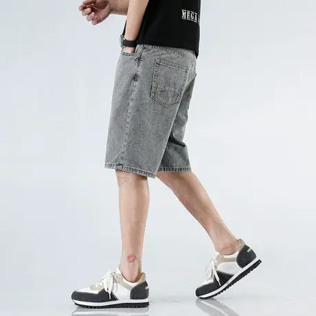 牛仔裤男士夏季新款宽松直筒大码纯色简约百搭薄款弹力中裤马裤子商品大图