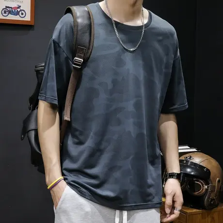 速干短袖t恤男冰丝夏季薄款宽松胖子潮大码男士运动体恤半袖夏天商品大图