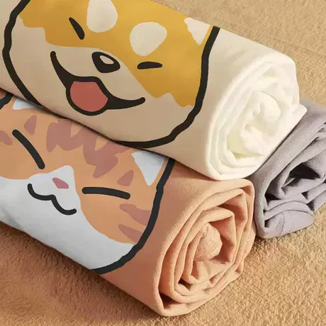 悦游 笑脸柴犬与橘猫情侣短袖T恤 原创手绘猫狗情侣装不一样的T恤商品大图