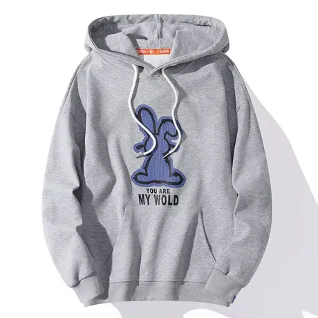 灰色圆领潮牌卫衣男士春秋季宽松连帽男士百搭2022新款打底衫外套商品大图