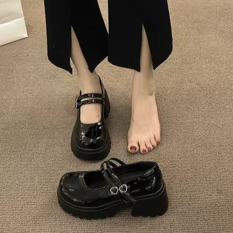 百搭圆头粗跟单鞋女秋季2023新款浅口复古法式小皮鞋防滑玛丽珍鞋商品大图