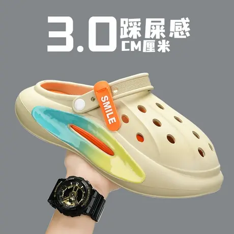 雨鞋男2023夏季新款时尚钓鱼水鞋户外踩屎感厚底增高洞洞涉水鞋男商品大图