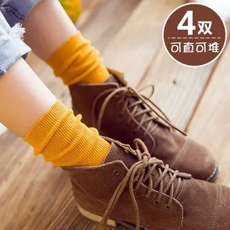 中长筒袜子女堆堆棉袜秋冬款搭配皮鞋马丁靴穿的女童大童姜黄咖色商品大图