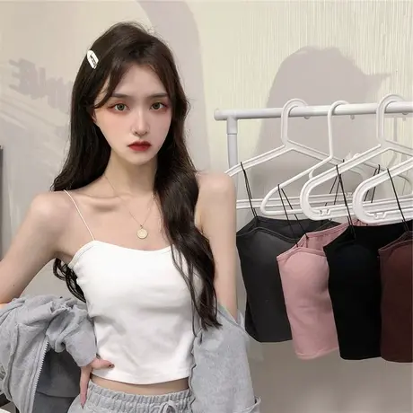 美背吊带小背心女外穿夏季薄款内衣带胸垫打底内搭抹胸黑白色上衣商品大图
