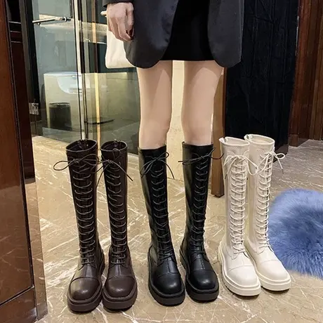 长筒靴女2025新款春秋高筒厚底长靴白色瘦瘦靴过膝小个子骑士靴子商品大图