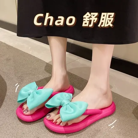 人字拖女夏季外穿网红超火辣妹可爱蝴蝶结夹脚防滑软底沙滩凉拖鞋商品大图