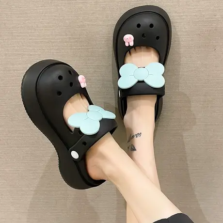 玛丽珍洞洞鞋女款可爱蝴蝶结厚底增高两穿夏季外穿包头防滑凉拖鞋图片