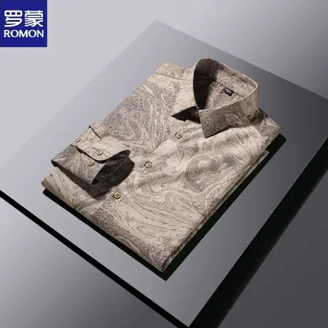 罗蒙高档男装无痕长袖衬衫春季新款时尚休闲商务印花男士免烫衬衣图片