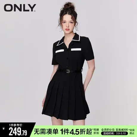 ONLY夏季气质收腰黑色短裙高腰百褶裙连衣裙女|123207052图片