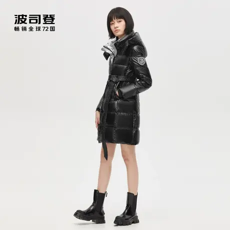 波司登奥莱女款泡芙中长款鹅绒羽绒服收腰显瘦黑色B10143142SD图片