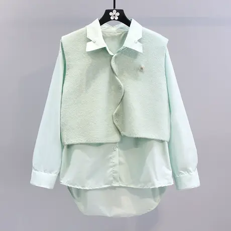 不规则无袖针织马甲背心两件套女2023年春装新款百搭时尚衬衫套装商品大图