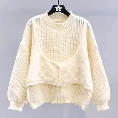 高级感时尚假两件毛衣女秋冬2023新款宽松慵懒风减龄针织衫上衣图片