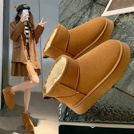 周冬雨同款雪地靴女2023年新款冬季女外穿厚底加绒保暖短筒棉鞋图片