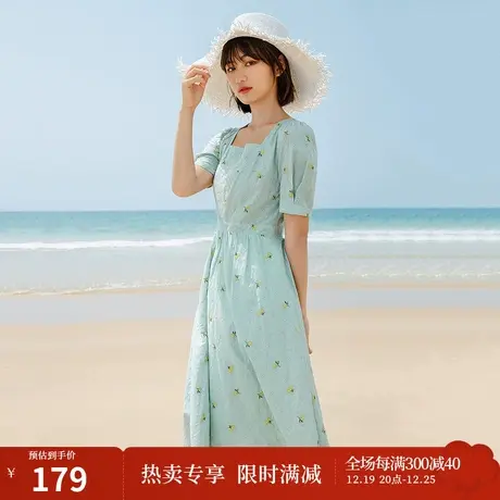 茵曼连衣裙女夏季2023年新款小清新田园风法式甜美初恋小个子方领商品大图