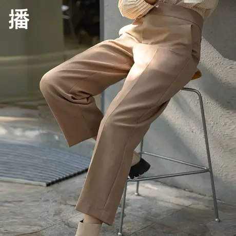 播休闲裤女2023秋季新款不对称修身锥型简约通勤斜襟锥形裤直筒裤商品大图
