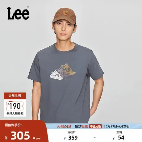 Lee商场同款25春夏新品舒适版圆领重叠效果三角Logo印花男短袖T恤商品大图