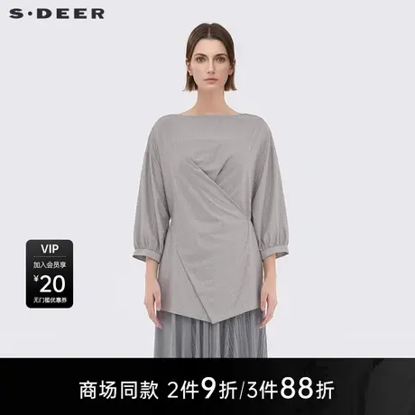 【商场同款】sdeer圣迪奥女时尚圆领立体裁剪长袖上衣S25283206图片