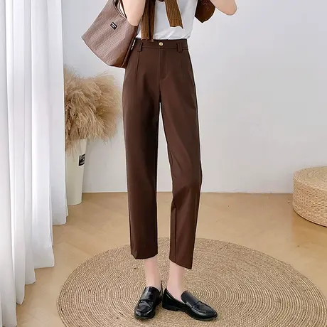 丽洁职业极简西装裤女春秋正装工作直筒烟管上班通勤杏色九分西裤商品大图