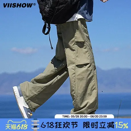 VIISHOW美式伞兵工装裤男春秋季薄款2024新款宽松直筒休闲运动裤商品大图