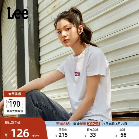 Lee25春夏新品标准版圆领闪粉印花Logo女短袖T恤休闲LWT0098664LE图片