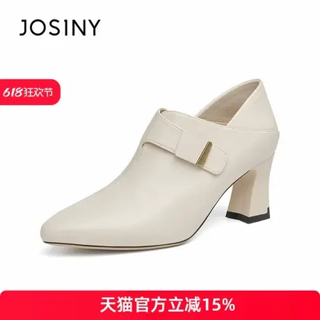 卓诗尼2025年夏季新款尖头深口新款女鞋粗跟通勤皮鞋套脚职业鞋商品大图