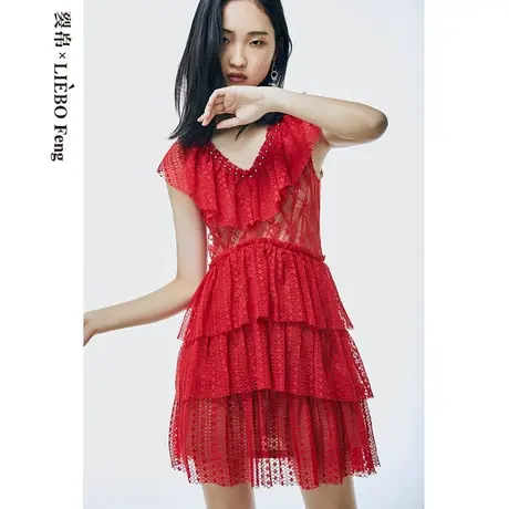 裂帛LIEBOFeng2023年新款轻摇滚网纱蕾丝吊带两件套连衣裙女图片