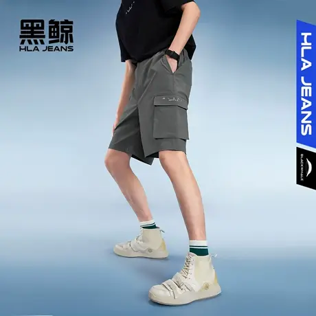 黑鲸HLAJEANS海澜之家旗下潮牌半松紧腰休闲中裤男工装风休闲裤商品大图