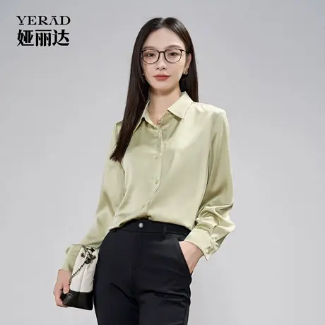 娅丽达衬衣光泽感缎面气质灰色衬衫女春秋新款宽松长袖内搭小衫商品大图