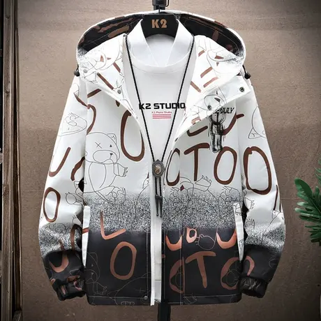 男士外套春装潮流青少年帅气连帽夹克2023春秋季新款宽松学生上衣商品大图