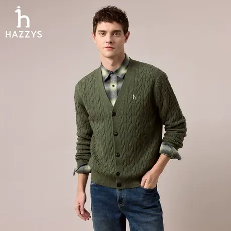 【商场同款】HAZZYS哈吉斯2025秋季新品男装V领针织开衫休闲外套图片