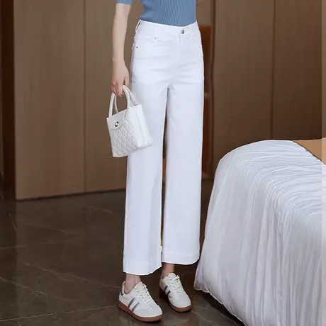 白色窄版牛仔直筒裤女2025夏季薄款宽松显瘦九分裤垂高腰感阔腿裤商品大图