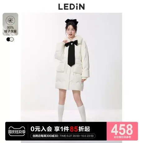 乐町精致蝴蝶结羽绒服休闲冬季甜美中长款羽绒女宽松设计感小个子图片