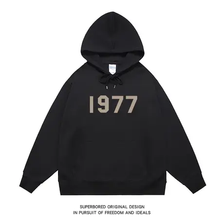 美式复古休闲1977字母印花连帽卫衣男士秋季新款宽松休闲套头帽衫图片