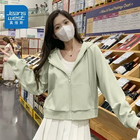 NOE真维斯开衫外套女2025新款秋春秋爆款青少年休闲短款连帽卫衣商品大图